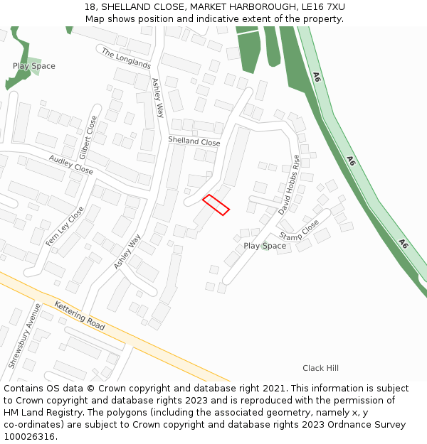 18, SHELLAND CLOSE, MARKET HARBOROUGH, LE16 7XU: Location map and indicative extent of plot
