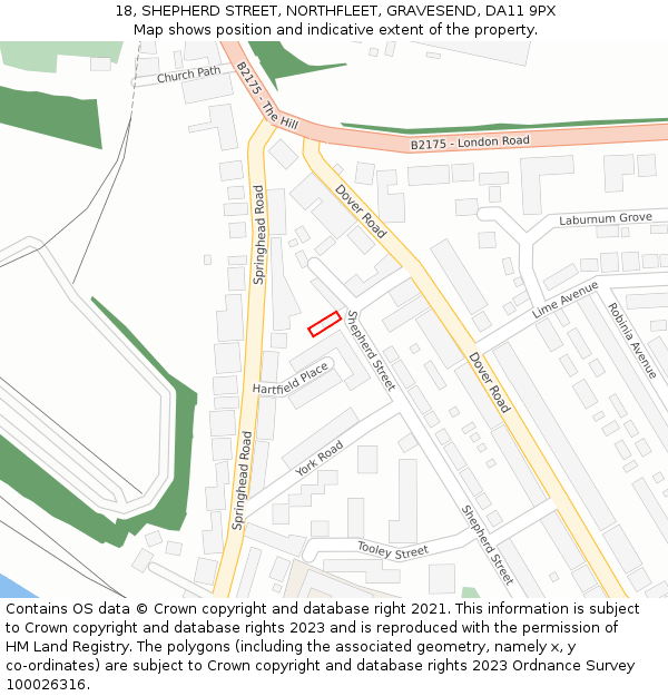 18, SHEPHERD STREET, NORTHFLEET, GRAVESEND, DA11 9PX: Location map and indicative extent of plot