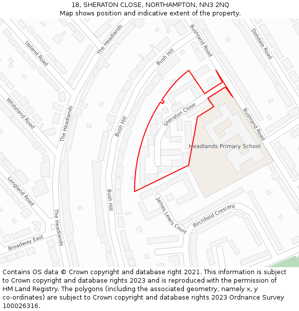 18, SHERATON CLOSE, NORTHAMPTON, NN3 2NQ: Location map and indicative extent of plot