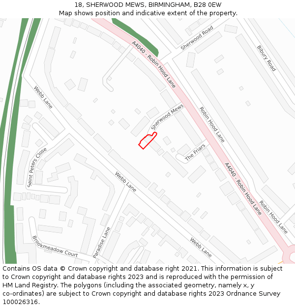 18, SHERWOOD MEWS, BIRMINGHAM, B28 0EW: Location map and indicative extent of plot