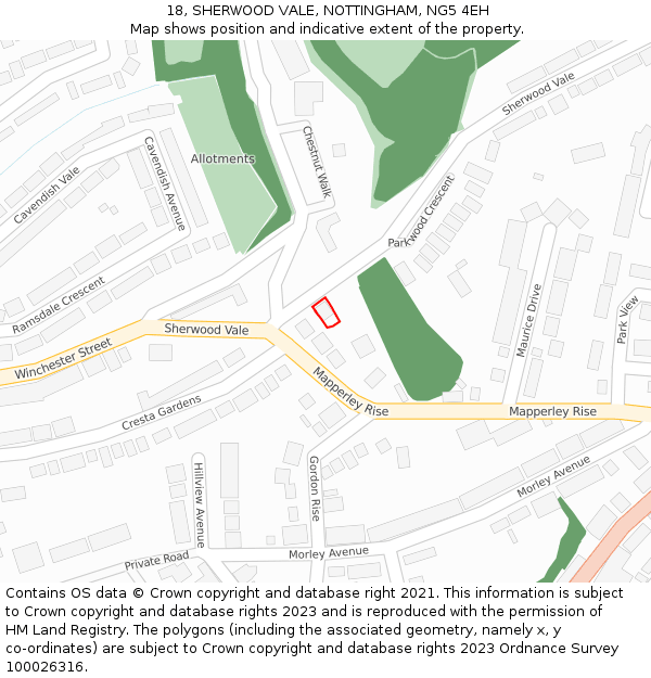 18, SHERWOOD VALE, NOTTINGHAM, NG5 4EH: Location map and indicative extent of plot
