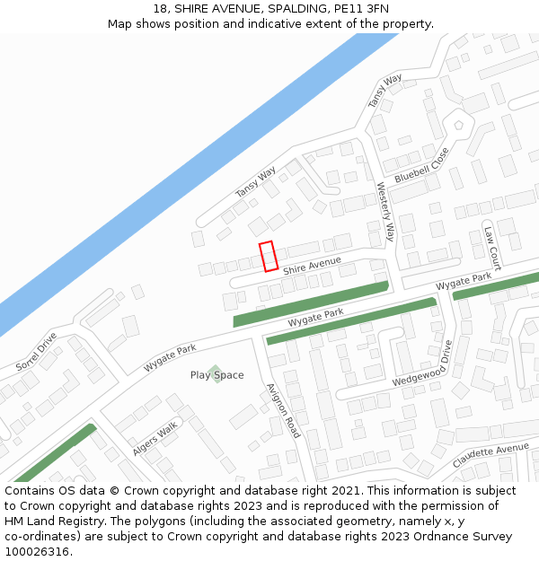 18, SHIRE AVENUE, SPALDING, PE11 3FN: Location map and indicative extent of plot