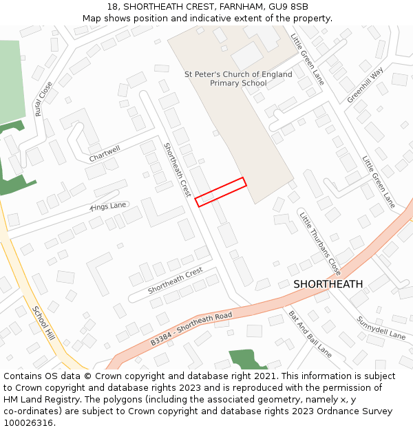 18, SHORTHEATH CREST, FARNHAM, GU9 8SB: Location map and indicative extent of plot