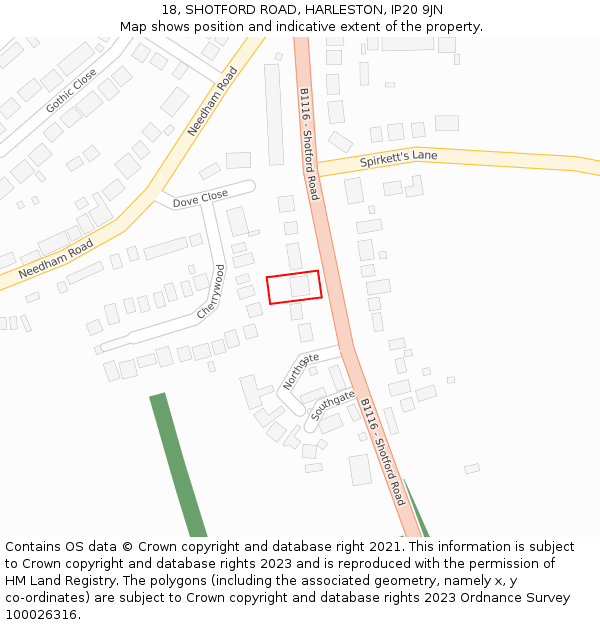 18, SHOTFORD ROAD, HARLESTON, IP20 9JN: Location map and indicative extent of plot