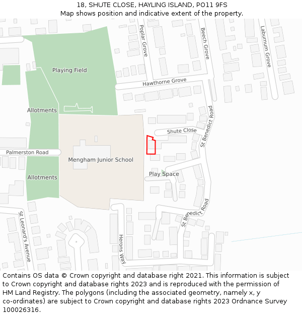 18, SHUTE CLOSE, HAYLING ISLAND, PO11 9FS: Location map and indicative extent of plot