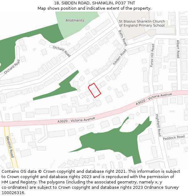 18, SIBDEN ROAD, SHANKLIN, PO37 7NT: Location map and indicative extent of plot