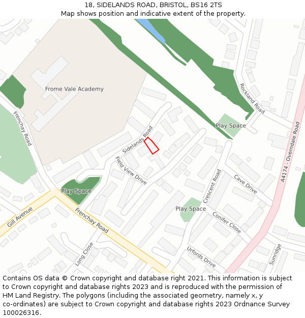 18, SIDELANDS ROAD, BRISTOL, BS16 2TS: Location map and indicative extent of plot