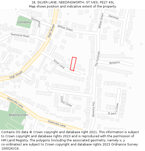 18, SILVER LANE, NEEDINGWORTH, ST IVES, PE27 4SL: Location map and indicative extent of plot