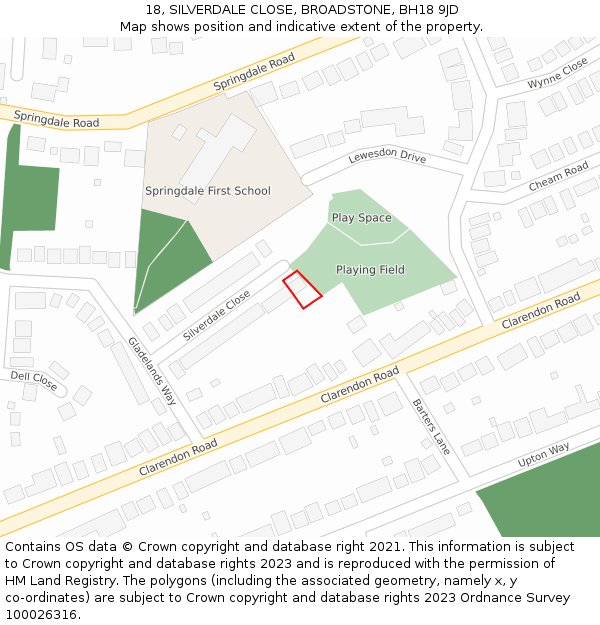 18, SILVERDALE CLOSE, BROADSTONE, BH18 9JD: Location map and indicative extent of plot