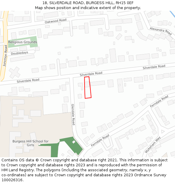 18, SILVERDALE ROAD, BURGESS HILL, RH15 0EF: Location map and indicative extent of plot