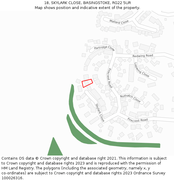 18, SKYLARK CLOSE, BASINGSTOKE, RG22 5UR: Location map and indicative extent of plot