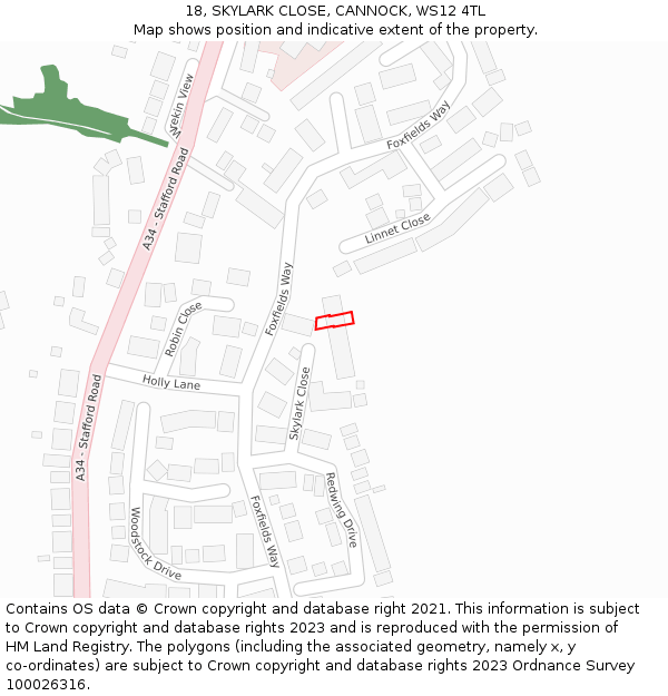 18, SKYLARK CLOSE, CANNOCK, WS12 4TL: Location map and indicative extent of plot