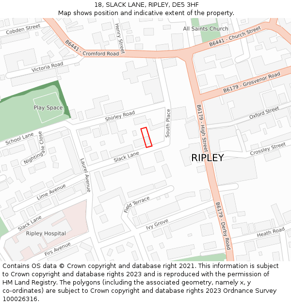 18, SLACK LANE, RIPLEY, DE5 3HF: Location map and indicative extent of plot