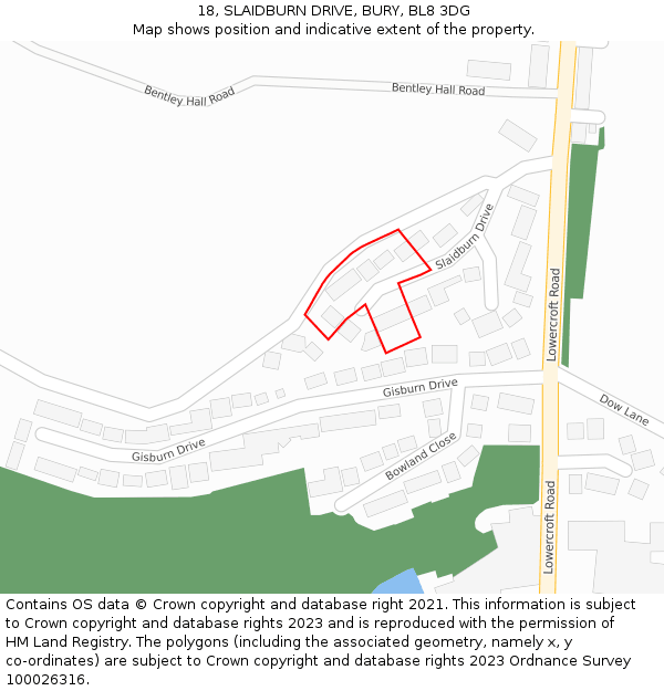 18, SLAIDBURN DRIVE, BURY, BL8 3DG: Location map and indicative extent of plot