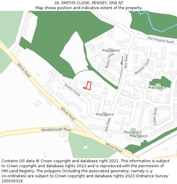 18, SMITHS CLOSE, PEWSEY, SN9 5JT: Location map and indicative extent of plot