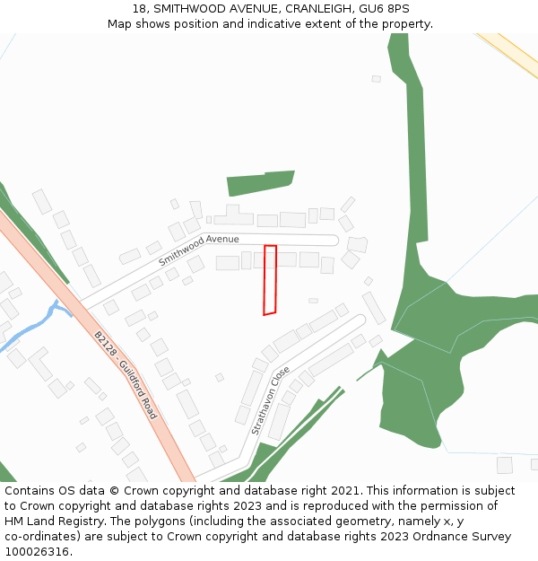 18, SMITHWOOD AVENUE, CRANLEIGH, GU6 8PS: Location map and indicative extent of plot