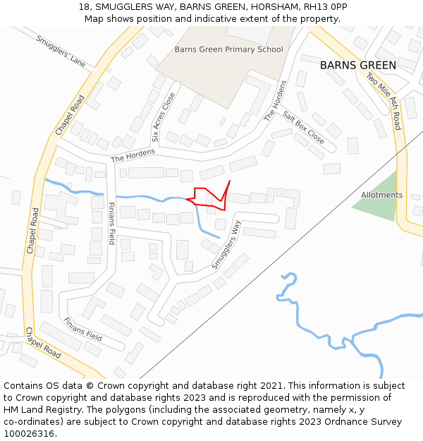 18, SMUGGLERS WAY, BARNS GREEN, HORSHAM, RH13 0PP: Location map and indicative extent of plot