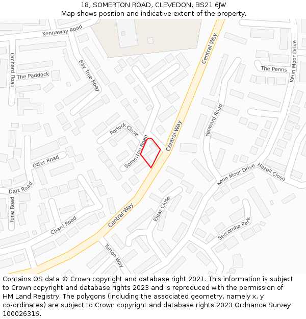 18, SOMERTON ROAD, CLEVEDON, BS21 6JW: Location map and indicative extent of plot