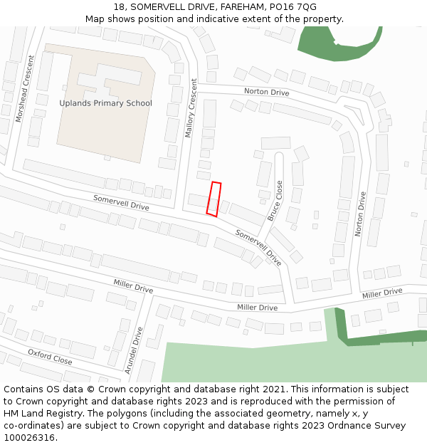 18, SOMERVELL DRIVE, FAREHAM, PO16 7QG: Location map and indicative extent of plot