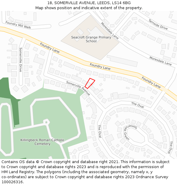 18, SOMERVILLE AVENUE, LEEDS, LS14 6BG: Location map and indicative extent of plot
