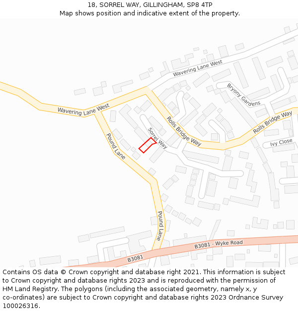 18, SORREL WAY, GILLINGHAM, SP8 4TP: Location map and indicative extent of plot