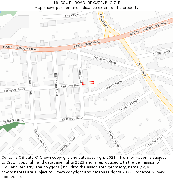 18, SOUTH ROAD, REIGATE, RH2 7LB: Location map and indicative extent of plot