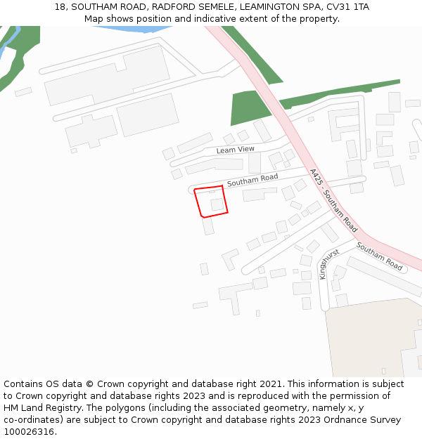 18, SOUTHAM ROAD, RADFORD SEMELE, LEAMINGTON SPA, CV31 1TA: Location map and indicative extent of plot