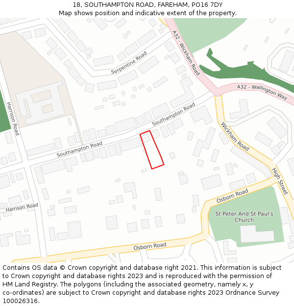 18, SOUTHAMPTON ROAD, FAREHAM, PO16 7DY: Location map and indicative extent of plot