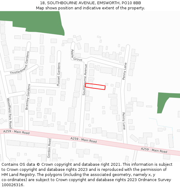 18, SOUTHBOURNE AVENUE, EMSWORTH, PO10 8BB: Location map and indicative extent of plot