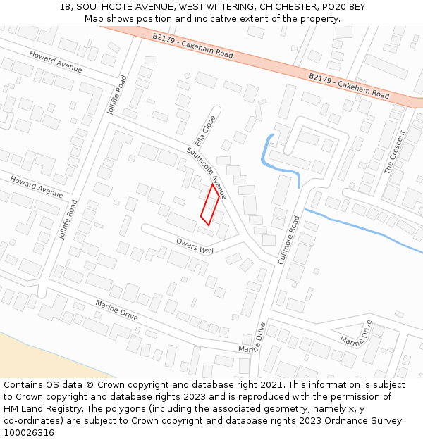 18, SOUTHCOTE AVENUE, WEST WITTERING, CHICHESTER, PO20 8EY: Location map and indicative extent of plot