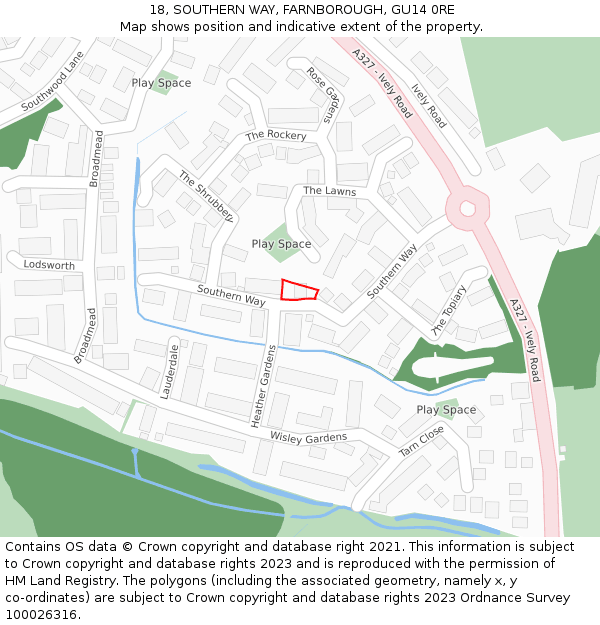 18, SOUTHERN WAY, FARNBOROUGH, GU14 0RE: Location map and indicative extent of plot