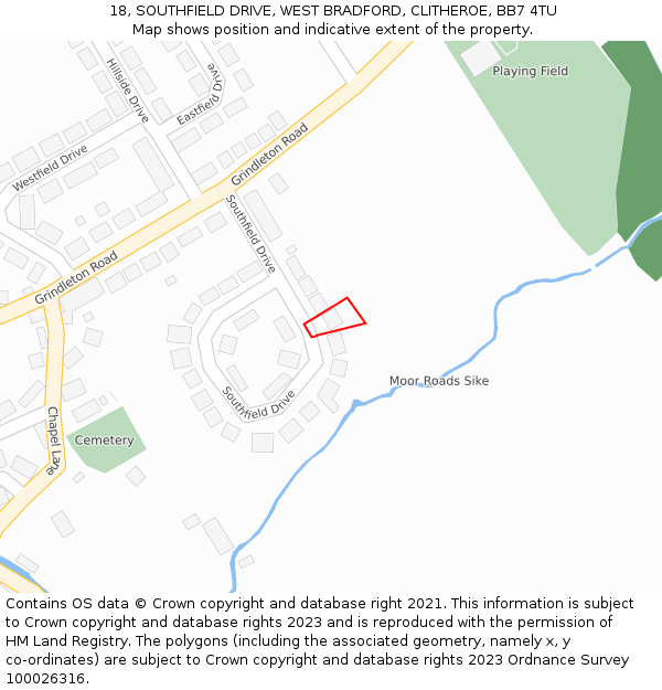 18, SOUTHFIELD DRIVE, WEST BRADFORD, CLITHEROE, BB7 4TU: Location map and indicative extent of plot