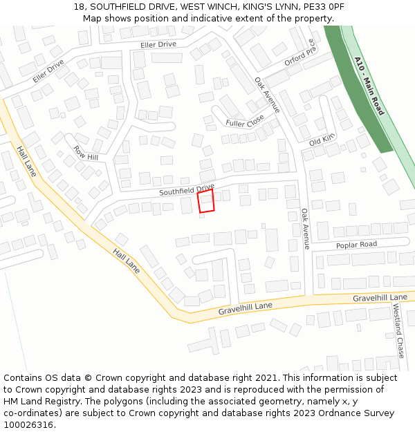 18, SOUTHFIELD DRIVE, WEST WINCH, KING'S LYNN, PE33 0PF: Location map and indicative extent of plot