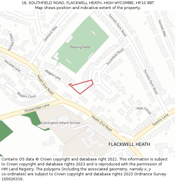 18, SOUTHFIELD ROAD, FLACKWELL HEATH, HIGH WYCOMBE, HP10 9BT: Location map and indicative extent of plot