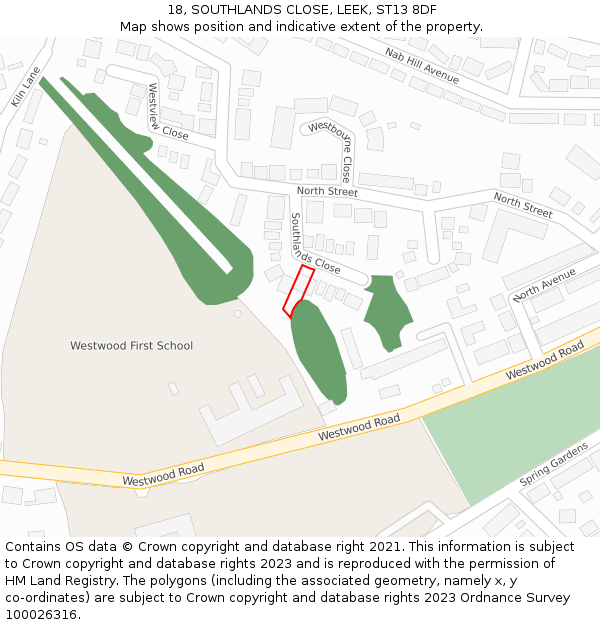 18, SOUTHLANDS CLOSE, LEEK, ST13 8DF: Location map and indicative extent of plot