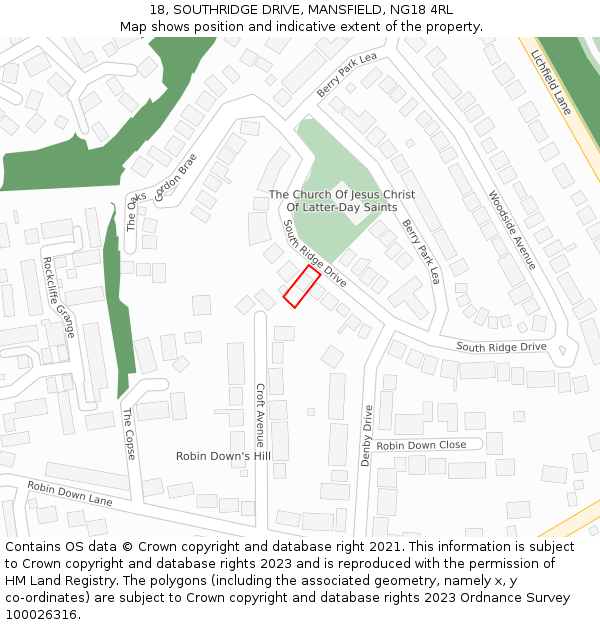 18, SOUTHRIDGE DRIVE, MANSFIELD, NG18 4RL: Location map and indicative extent of plot