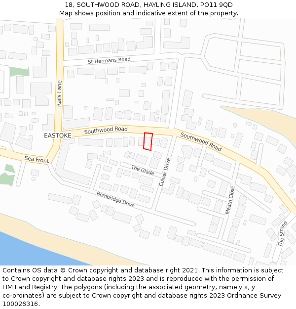 18, SOUTHWOOD ROAD, HAYLING ISLAND, PO11 9QD: Location map and indicative extent of plot