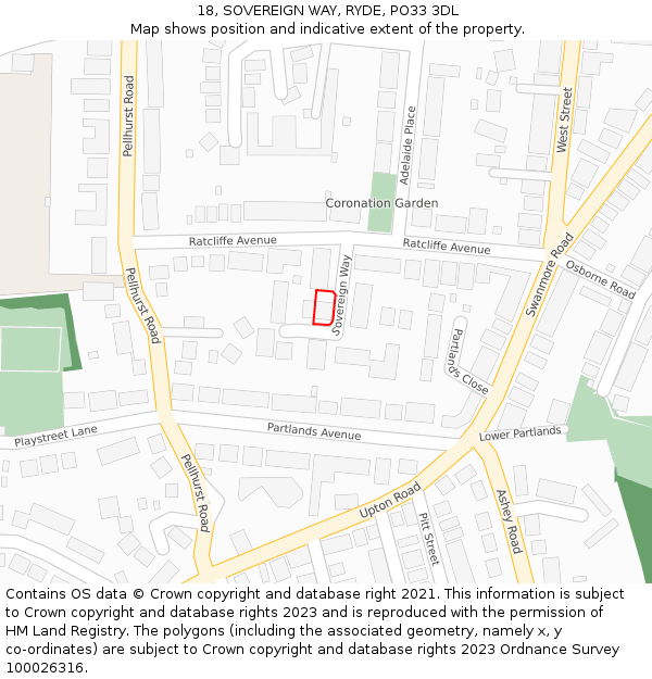 18, SOVEREIGN WAY, RYDE, PO33 3DL: Location map and indicative extent of plot