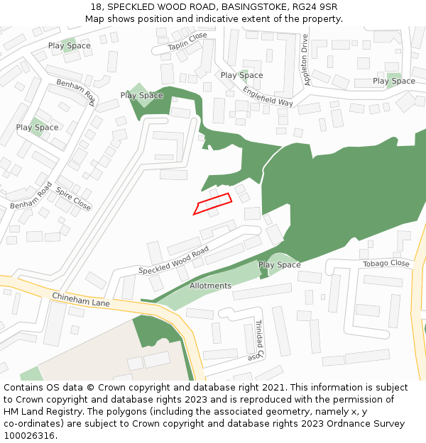 18, SPECKLED WOOD ROAD, BASINGSTOKE, RG24 9SR: Location map and indicative extent of plot