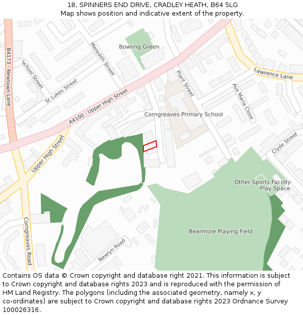 18, SPINNERS END DRIVE, CRADLEY HEATH, B64 5LG: Location map and indicative extent of plot