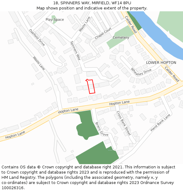 18, SPINNERS WAY, MIRFIELD, WF14 8PU: Location map and indicative extent of plot