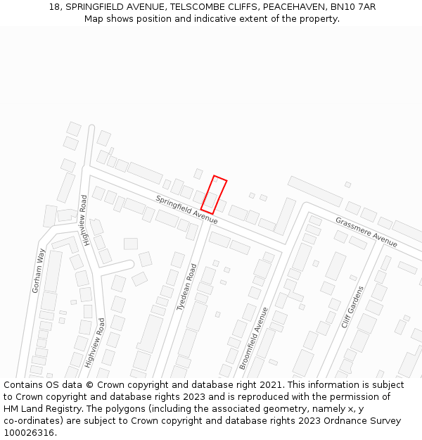 18, SPRINGFIELD AVENUE, TELSCOMBE CLIFFS, PEACEHAVEN, BN10 7AR: Location map and indicative extent of plot