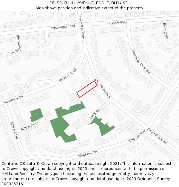 18, SPUR HILL AVENUE, POOLE, BH14 9PH: Location map and indicative extent of plot