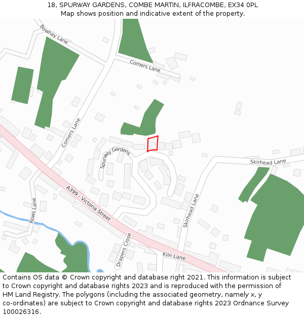 18, SPURWAY GARDENS, COMBE MARTIN, ILFRACOMBE, EX34 0PL: Location map and indicative extent of plot