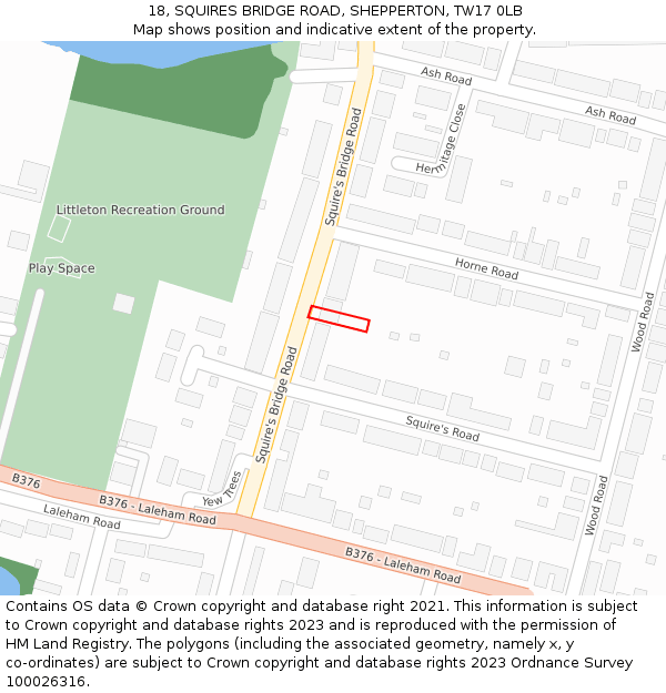 18, SQUIRES BRIDGE ROAD, SHEPPERTON, TW17 0LB: Location map and indicative extent of plot