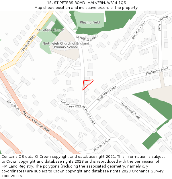 18, ST PETERS ROAD, MALVERN, WR14 1QS: Location map and indicative extent of plot