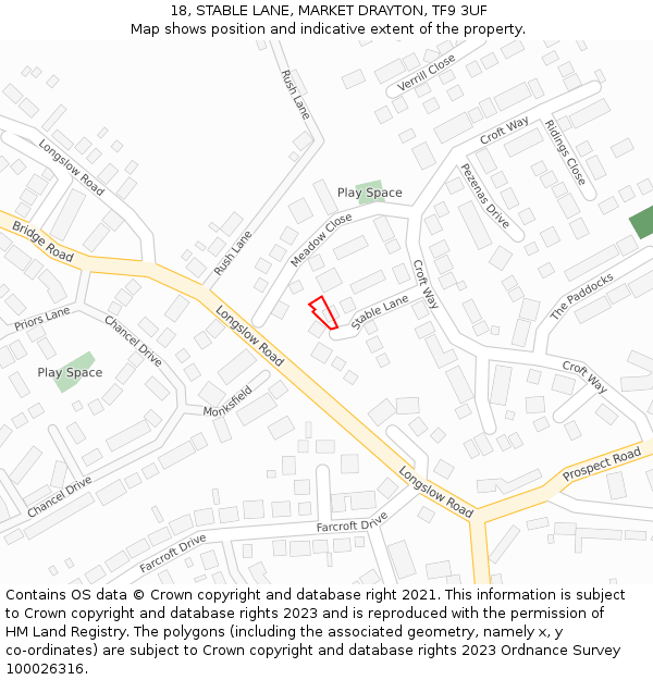 18, STABLE LANE, MARKET DRAYTON, TF9 3UF: Location map and indicative extent of plot