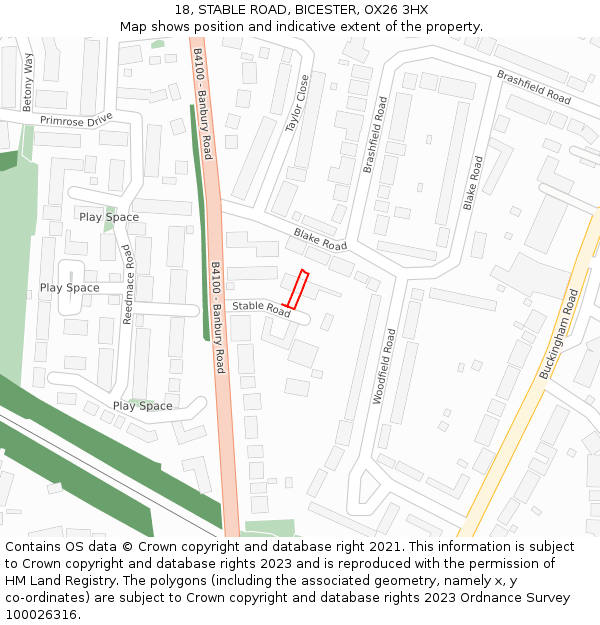 18, STABLE ROAD, BICESTER, OX26 3HX: Location map and indicative extent of plot