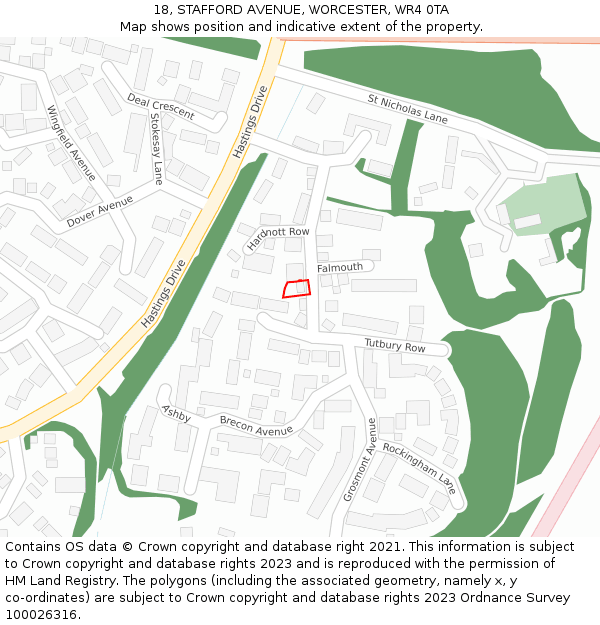 18, STAFFORD AVENUE, WORCESTER, WR4 0TA: Location map and indicative extent of plot
