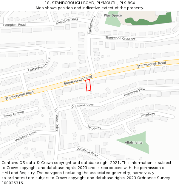 18, STANBOROUGH ROAD, PLYMOUTH, PL9 8SX: Location map and indicative extent of plot